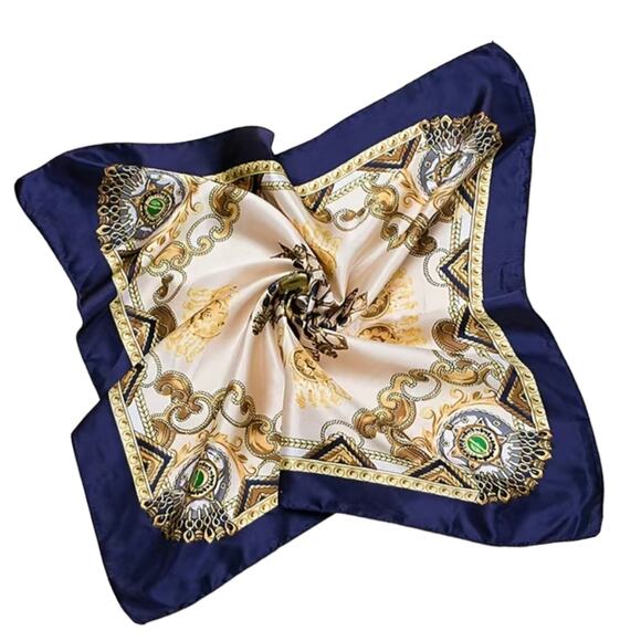 Silky Navy Satin Fashion Square Scarf Breathable Silky Scarf 23.6 inch… - Picture 2 of 6